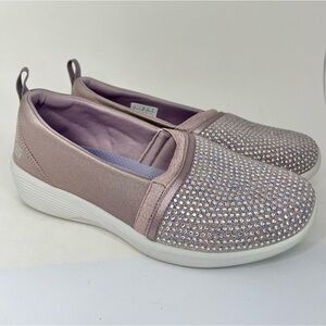 Sketchers Wide Fit Arya Sparkle Rhinestone Lavender Slip On Shoes Women’s Size 8